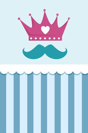 crown with heart and mustache vector illustration designのイラスト素材