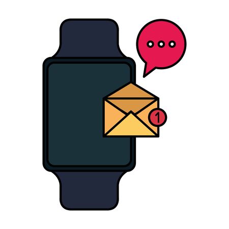 smartwatch with envelope email and speech bubble vector illustration designのイラスト素材