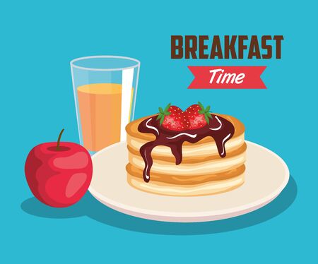 delicious pancakes with apple and orange juice vector illustrationのイラスト素材