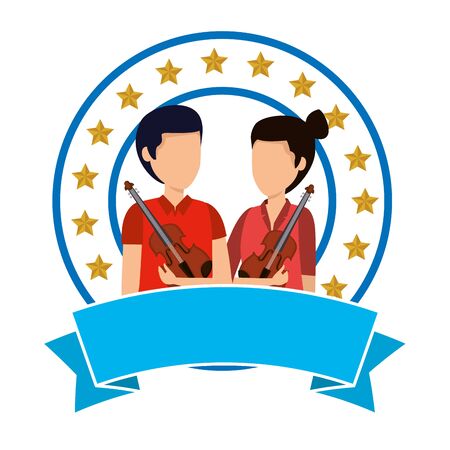professional couple violinists characters vector illustration designのイラスト素材