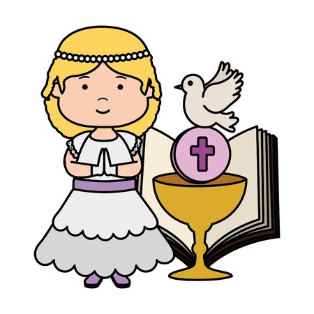 little girl with bible and chalice first communion vector illustration designのイラスト素材