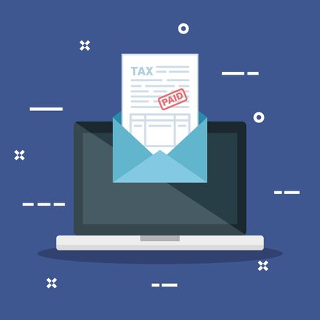 laptop with invoice report document inside card vector illustrationのイラスト素材