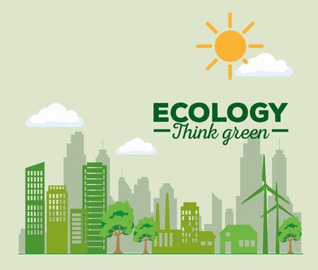 wind and solar energy with building and factory vector illustrationのイラスト素材