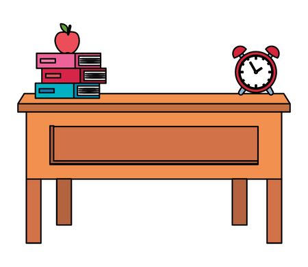teacher school desk with books and alarm clock vector illustration designのイラスト素材
