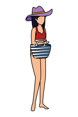 beautiful woman with swimsuit and handbag vector illustration designのイラスト素材