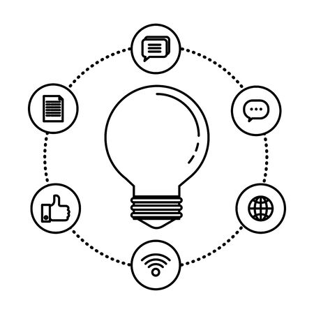 bulb idea think with social media icons vector illustration designのイラスト素材