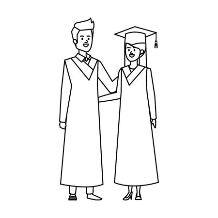 young couple students graduated characters vector illustration designのイラスト素材