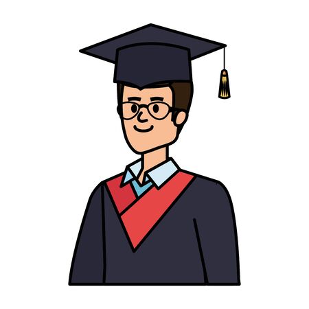 young man student graduated with glasses vector illustration designのイラスト素材