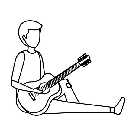 young man playing guitar instrument vector illustration designのイラスト素材