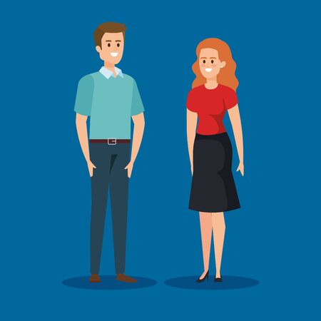 woman and man with elegant clothes and hairstyle vector illustrationのイラスト素材