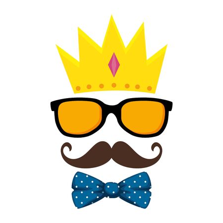 sunglasses and mustache with bowtie and crown hipster style vector illustrationのイラスト素材
