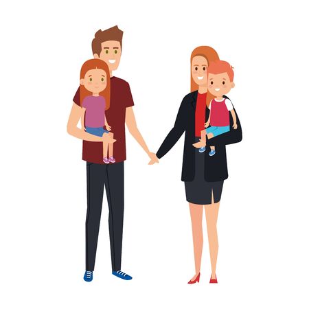 parents couple with son and daughter characters vector illustration designのイラスト素材