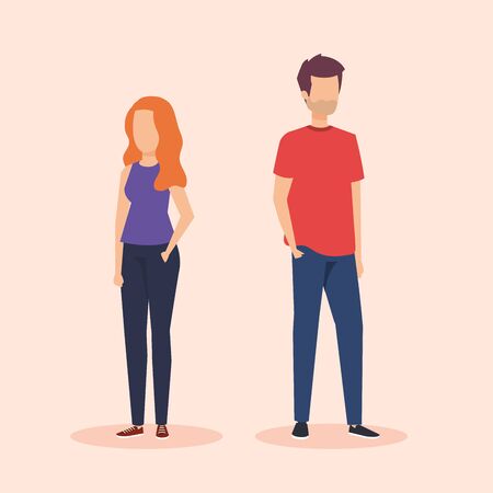pretty woman and man with hairstyle and casual clothes vector illustrationのイラスト素材