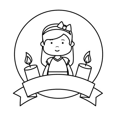 little girl with ribbon and candles first communion vector illustration designのイラスト素材