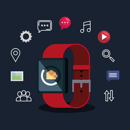 smartphone technology with digital social app vector illustrationのイラスト素材