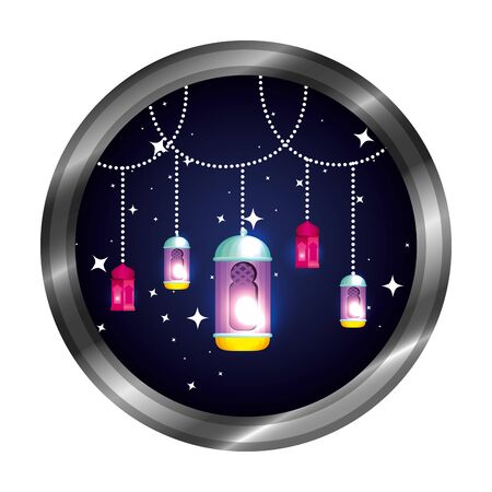 seal with ramadam karem lamps hanging vector illustration designのイラスト素材