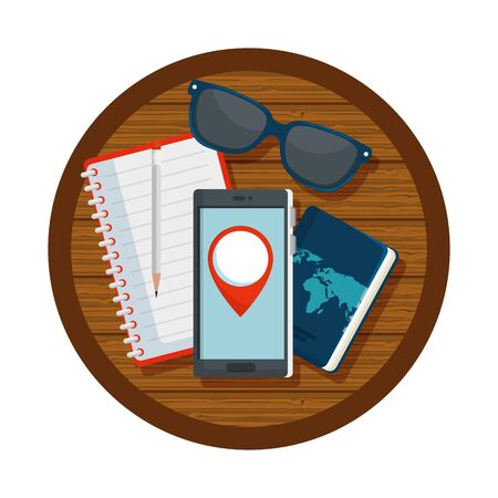 travel tourism icons in wooden table vector illustration designのイラスト素材