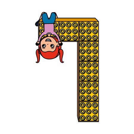 little girl with number seven and toy pieces vector illustration designのイラスト素材