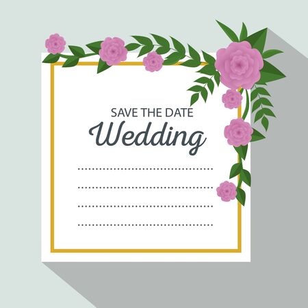 wedding card with flowers and leaves decoration vector illustrationのイラスト素材