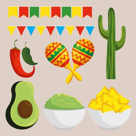 set mexico tradition holiday event vector illustrationのイラスト素材