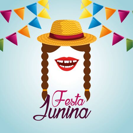 party banner with woman wearing hat and braids hairstyle vector illustrationのイラスト素材