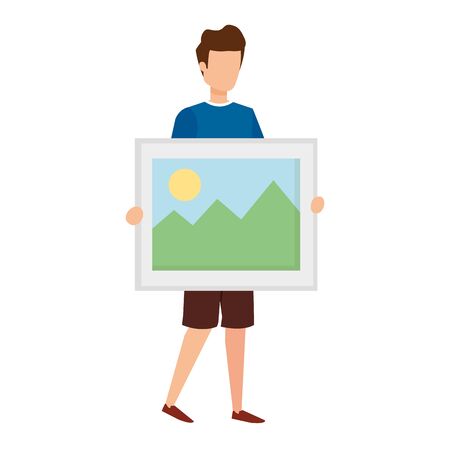 young man lifting picture vector illustration designのイラスト素材