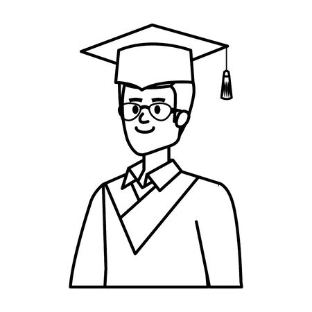 young man student graduated with glasses vector illustration designのイラスト素材