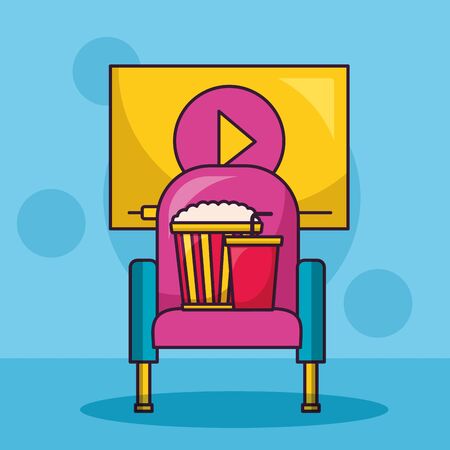 cinema movie seat pop corn soda screen vector illustrationのイラスト素材