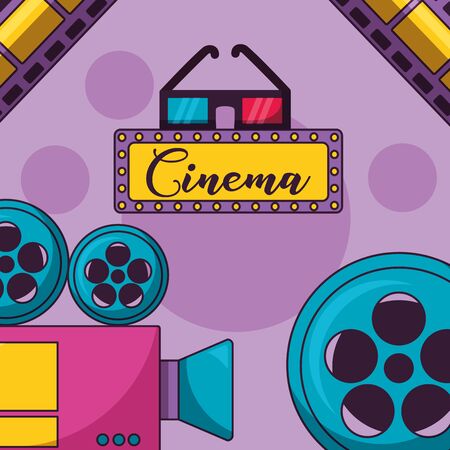 cinema movie 3d glasses camera reel film vector illustrationのイラスト素材