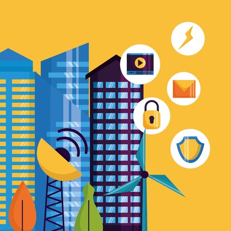 innovation digital services applications buildings smart city vector illustrationのイラスト素材