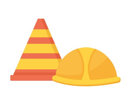 helmet and traffic cone tool construction equipment vector illustrationのイラスト素材