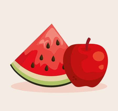 fresh watermelon and apple fruits nutrition to healthy food vector illustrationのイラスト素材