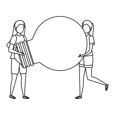 young women lifting bulb light characters vector illustration designのイラスト素材