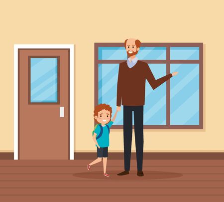 male teacher with student boy in the school scene vector illustration designのイラスト素材