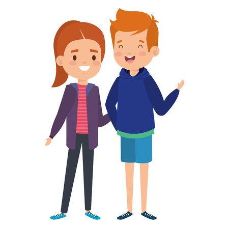 cute little kids couple characters vector illustration designのイラスト素材