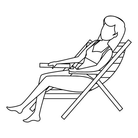 beautiful woman with swimsuit seated in beach chair vector illustration designのイラスト素材