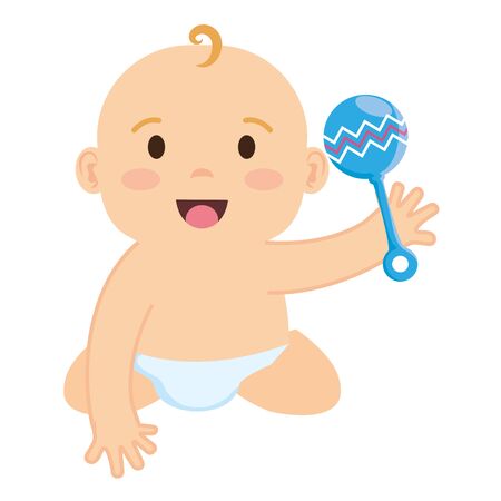 cute little baby boy with bell character vector illustration designのイラスト素材