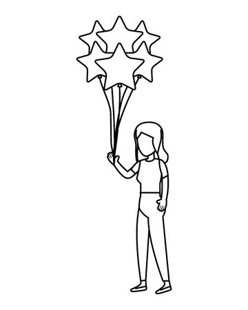 woman and balloons helium floating with stars shape vector illustration designのイラスト素材
