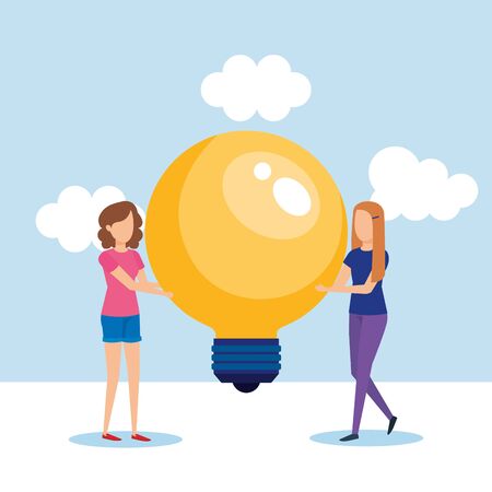 mini people with bulb light idea vector illustration designのイラスト素材