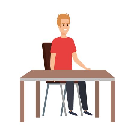 young and casual man sitting in chair with table vector illustration designのイラスト素材