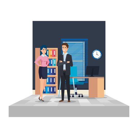 business couple in the office scene vector illustration designのイラスト素材