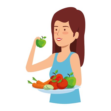 beautiful woman eating healthy food vector illustration designのイラスト素材