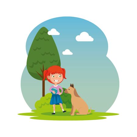 cute little girl with puppy in the camp vector illustration designのイラスト素材