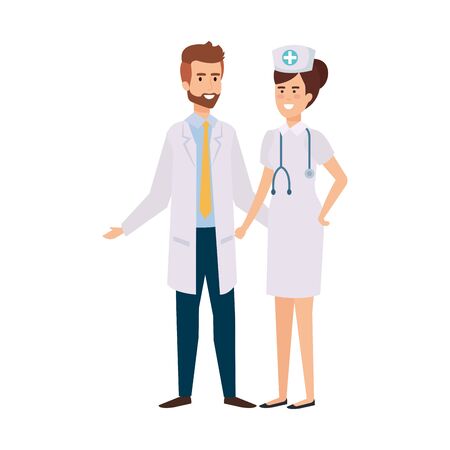 couple of professionals doctor and nurse characters vector illustration designのイラスト素材