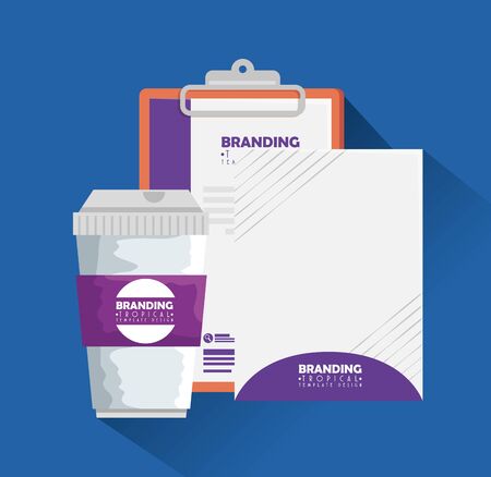 business clipboard with paper and plastic coffee cup vector illustrationのイラスト素材