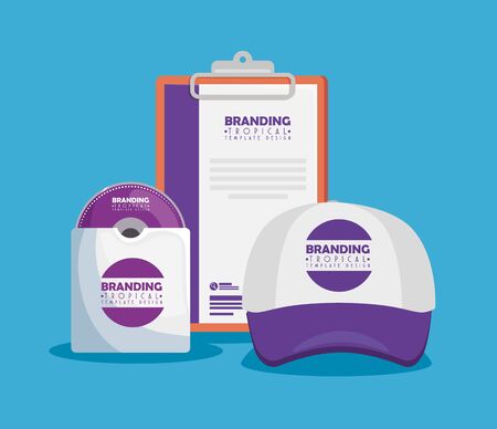 business clipboard with paper and cd inside envelope and cap vector illustrationのイラスト素材