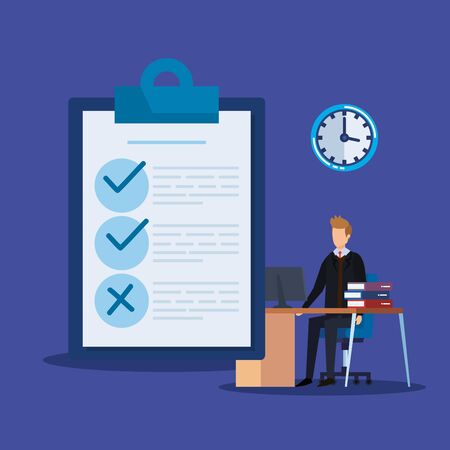 professional businessman with check list and office vector illustrationのイラスト素材
