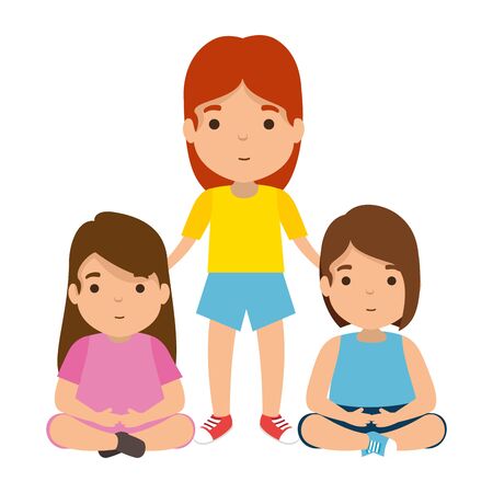 mother with daughters characters vector illustration designのイラスト素材