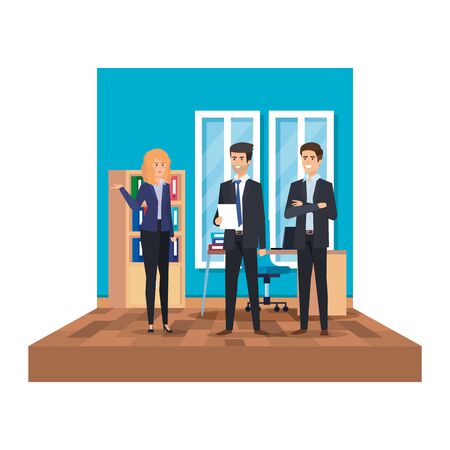 business people in the office scene vector illustration designのイラスト素材