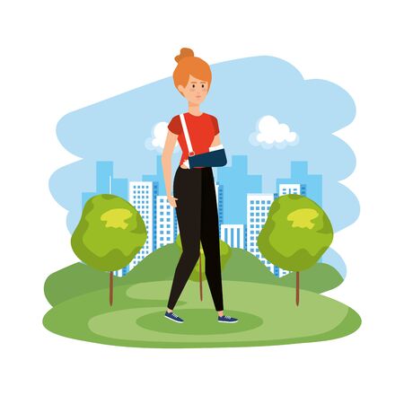 woman with plastered arm vector illustration designのイラスト素材